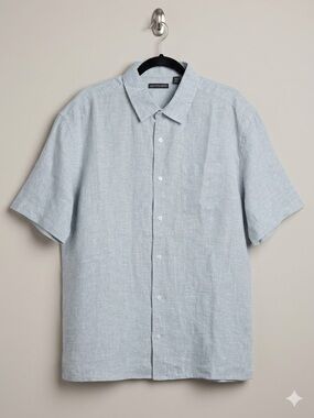 EUC 100% linen Saks Fifth Avenue Light Blue Short-Sleeve Button-Down Shirt